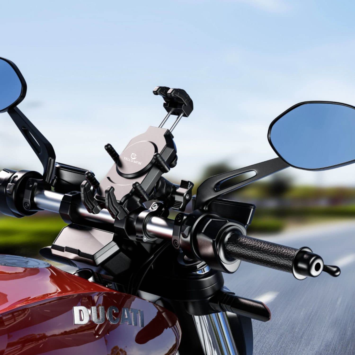 YELLOWFIN Anti-Shake Motorcycle Mobile Damper Holder Bike Mount
